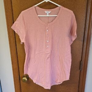 Pink Henley Short Sleeve Top
